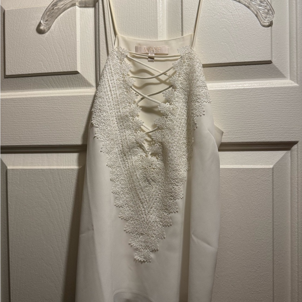 Wayf Ivory Lace-Trim Cami with Front Straps
